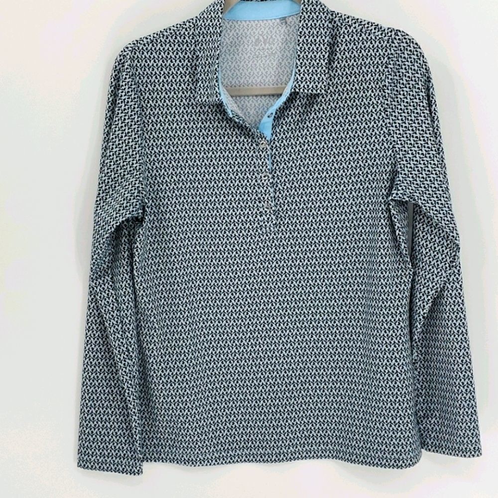 NVO athletic top. Long sleeves. Medium. Henley style. Geometric print.